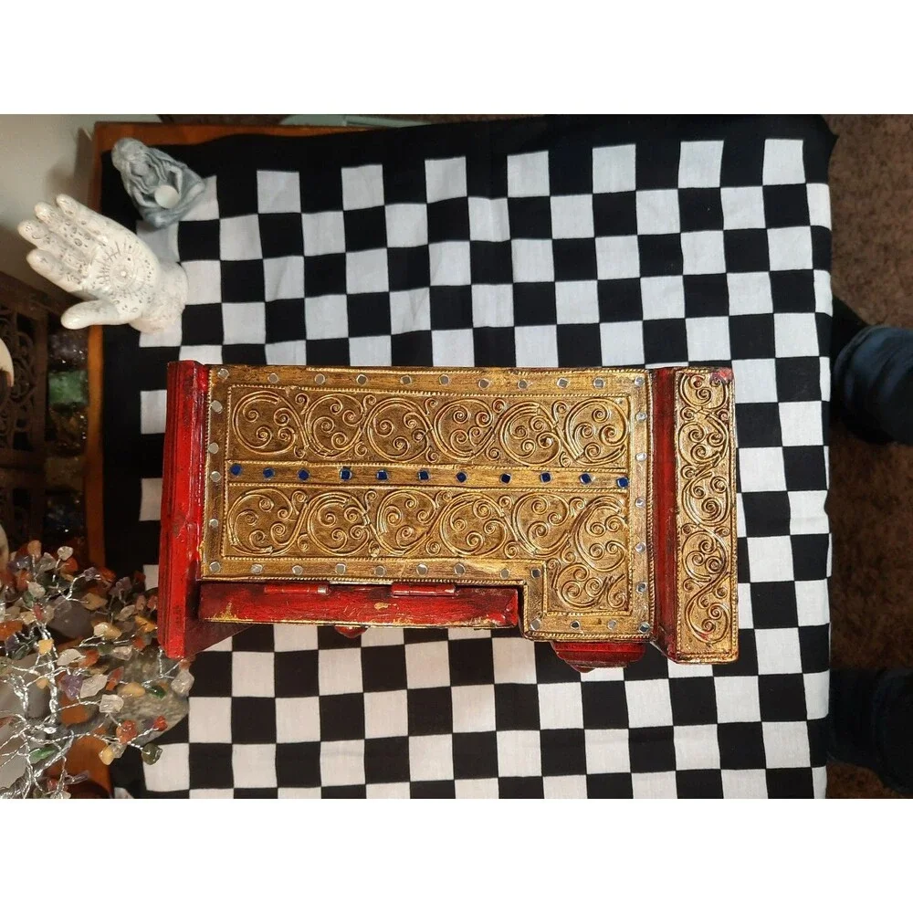 Vintage Handcrafted Thai Lanna Wooden Jewelry Box Armoire